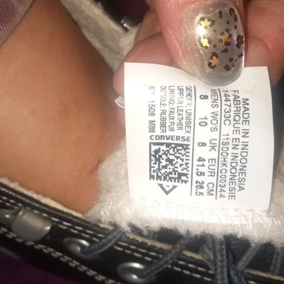 Converse All Star Black Leather High Top, Fuzzy Sherpa Liner  8 men/10 women - Picture 9 of 11